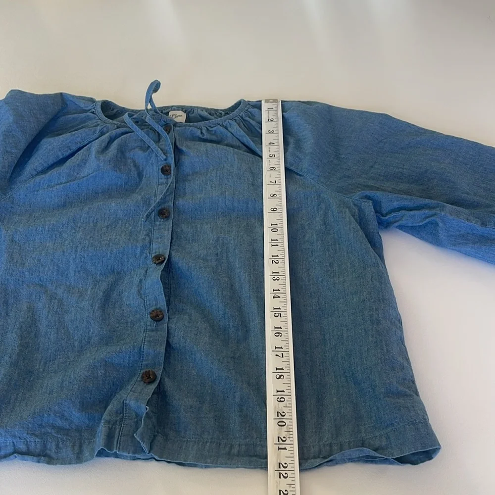 J. Crew Tie Sleeve Button Front Chambray Top with Tie Neck Detail Cotton Size L